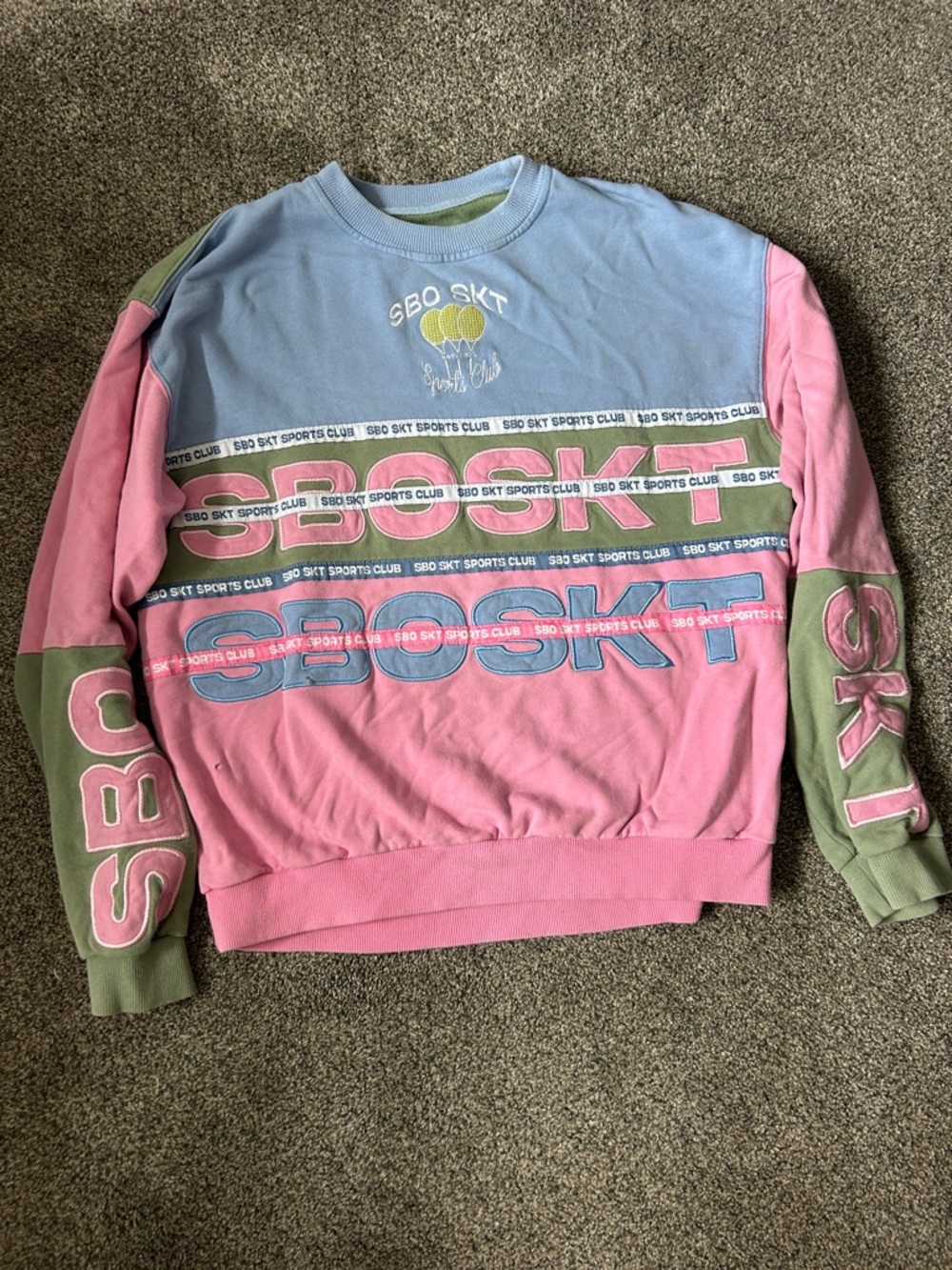 Sabo Skirt Colorblock Crewneck Sweater in Pink, Light Blue & Olive *viral